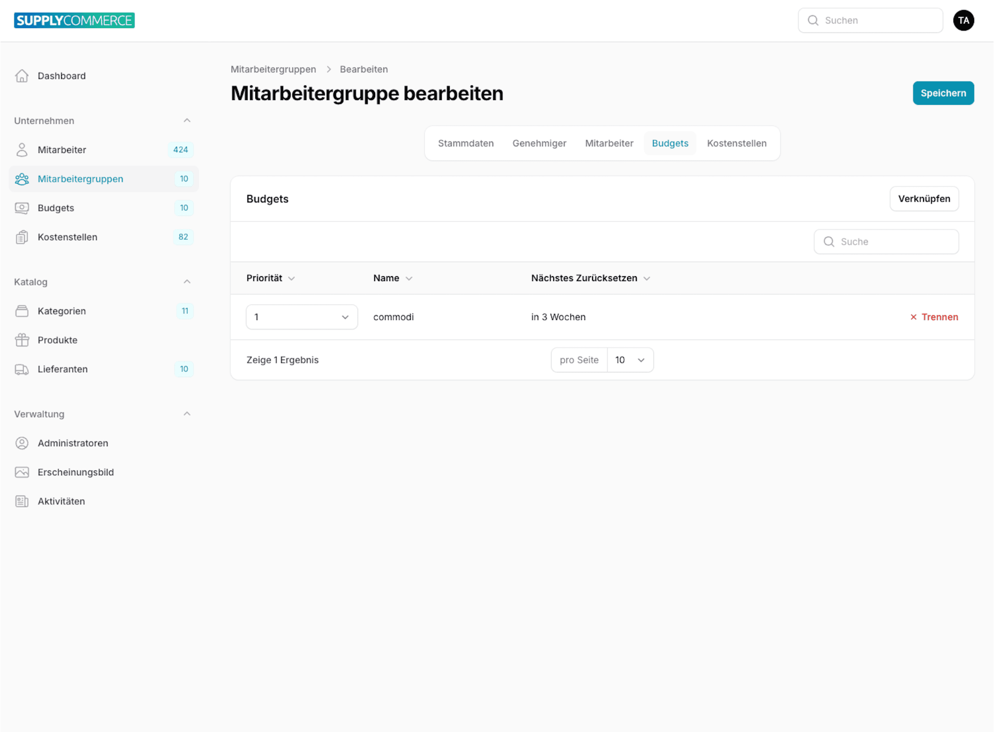 Mitarbeitergruppen bearbeiten in SupplyCommerce